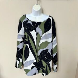 Ann Taylor Black and Green Floral Blouse